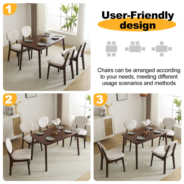 Rubber wood soft bag deep walnut dining table and chair set 1 table 4 chairs beige cushion rectangular