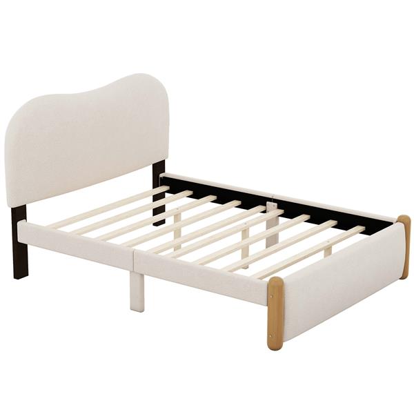 Full Size Upholstered Platform Bed with Wood Supporting Feet, Beige