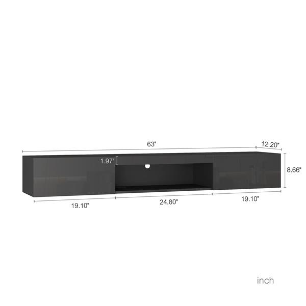 Floating TV Stand Wall Mounted with 20 Color LEDs,63" Modern TV Stand, Floating TV Cabinet Entertainment Center for 55 60 65 Inch TV