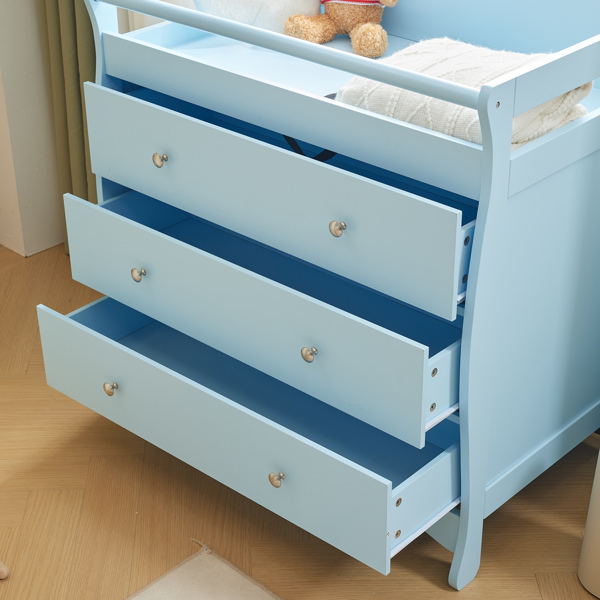 3-layer Drawer with Safety Belt Blue 90.5*58*92cm Wooden Bed Density Board Baby