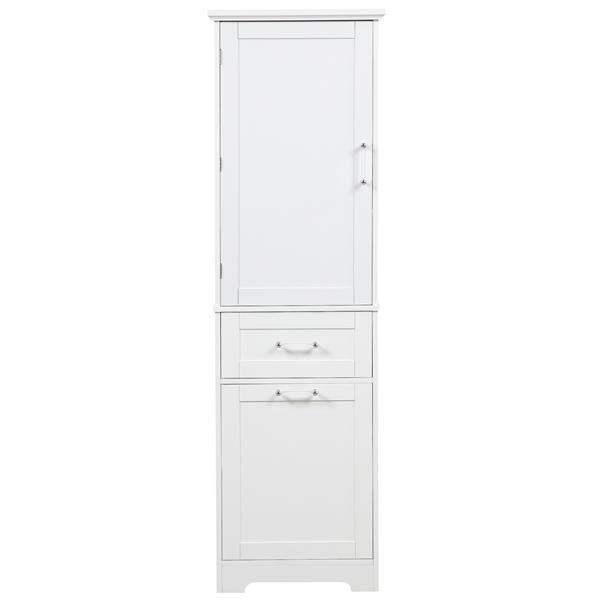 Tall Bathroom Storage Cabinet, Freestanding Storage Cabinet with Two Different Size Drawers and Adjustable Shelf, MDF Board with Painted Finish, White