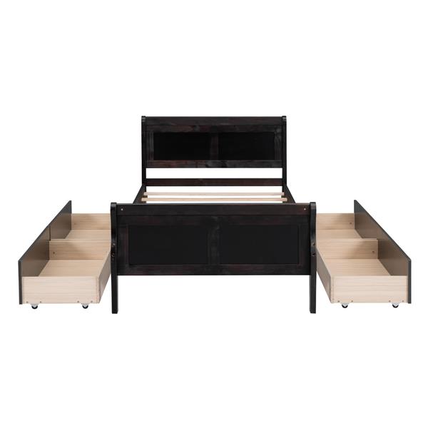 Twin Size Wood Platform Bed with 4 Drawers and Streamlined Headboard & Footboard, Espresso