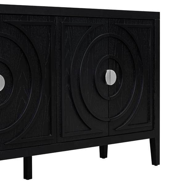 Retro Sideboard door with Circular Groove Design Round Metal Door Handle for Entrance, Dinning Room, Living Room (Black)