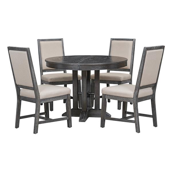 5-Piece Dining Set Extendable Round Table and 4 Upholstered Chairs Farmhouse Dining Set for Kitchen, Dining Room(Black)