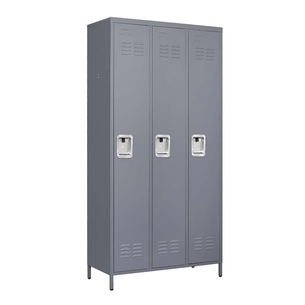 3 Door 72"H Metal Lockers With Lock for Employees,Storage Locker Cabinet  for Home Gym Office School Garage,Gray