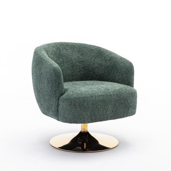 048-Chenille Fabric Swivel Chair With Gold Metal Round Base,Green