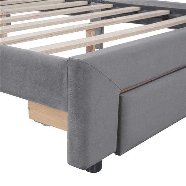 Full Size Storage Bed Velvet Upholstered Platform Bed with a Big Drawer - Gray