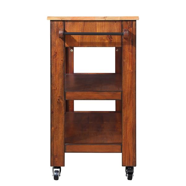 57 inch Rolling Kitchen Island with Storage,Kitchen Cart with Solid OAK Wood Top,Two-sided Kitchen island Cart on Wheels ,Wine and Spice Rack, Large Kitchen Cart with 2 Drawers, Walnut+Natural Top