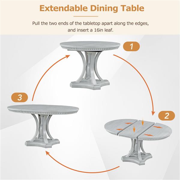 Retro 5-piece Dining Set Extendable Round Table and 4 Chairs for Kitchen Dining Room(ANTIQUE GRAY OAK)