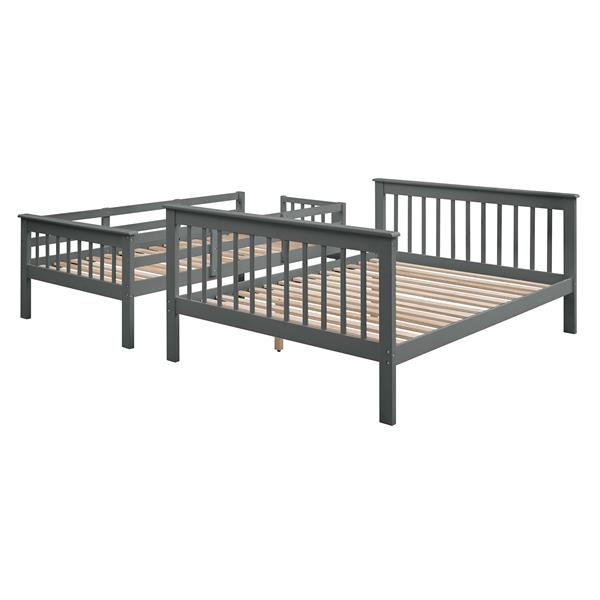 Stairway Twin-Over-Full Bunk Bed with Storage and Guard Rail for Bedroom, Gray color