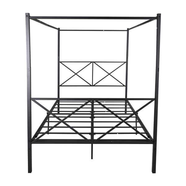 Metal Canopy Bed Frame, Platform Bed Frame Queen with X Shaped Frame Queen Black