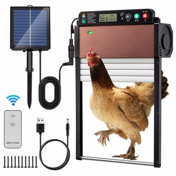 Automatic Chicken Coop Door SolarPowered Chicken Door LCD Displayand Roll-up Door Anti-pinch FeatureChicken Coop Door Solar Powered Chicken Door Opener