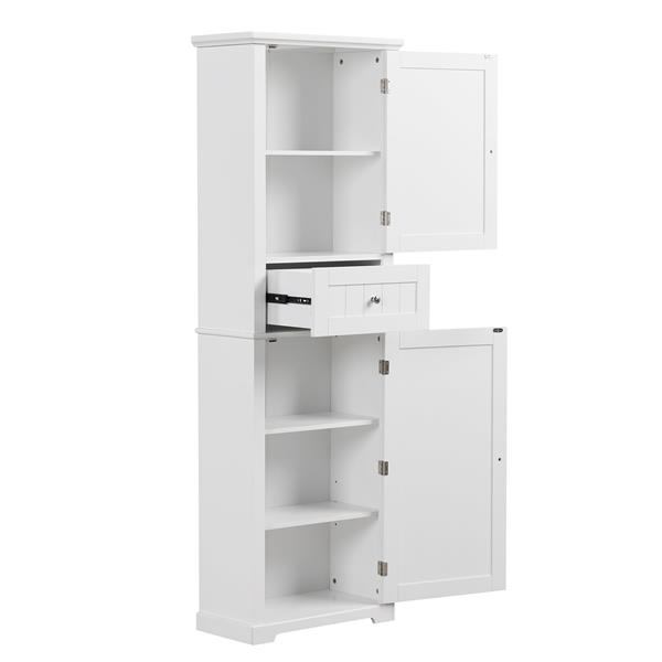 Tall Bathroom Storage Cabinet, Freestanding Storage Cabinet with Drawer and Adjustable Shelf, MDF Board with Painted Finish, White