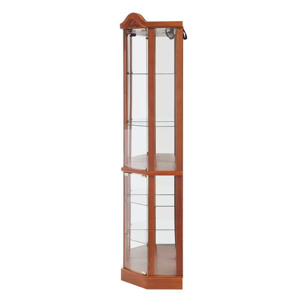 Glass Cabinet Lighted Corner Cabinet Corner Display Curio Cabinet, Glass Display With Light(Included)Bar Cabinet,Wine Cabinet with Adjustable Glass Shelves Carved Decoration OAK Light(Included)