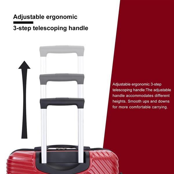 3 Piece Luggage Sets PC+ABS Lightweight Suitcase with Two Hooks, Spinner Wheels, (20/24/28) Red