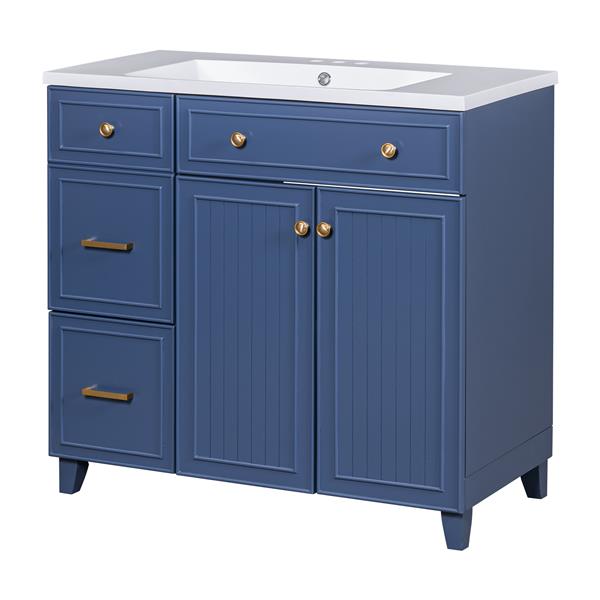 36-inch Bathroom Vanity, Transitional Style Bathroom Cabinet with Resin Sink, Navy Blue Single Bathroom Cabinet, with 2 Drawers and 1 Adjustable Storage Shelf, 2 Soft-close Doors