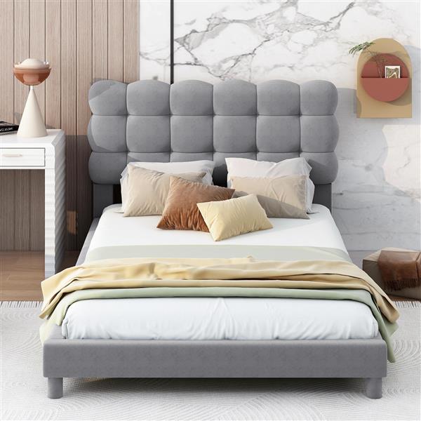 Twin Size Upholstered Platform Bed with Soft Headboard,Gray