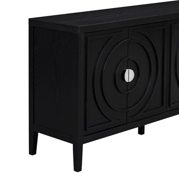 Retro Sideboard door with Circular Groove Design Round Metal Door Handle for Entrance, Dinning Room, Living Room (Black)