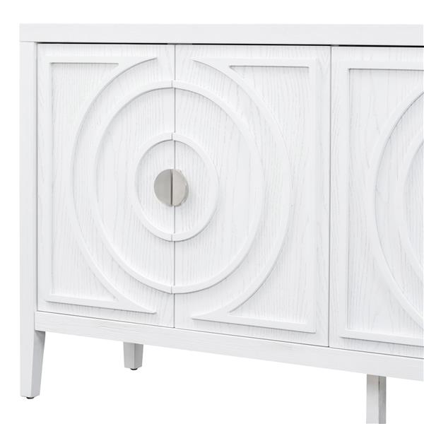 Retro Sideboard door with Circular Groove Design Round Metal Door Handle for Entrance, Dinning Room, Living Room (White)