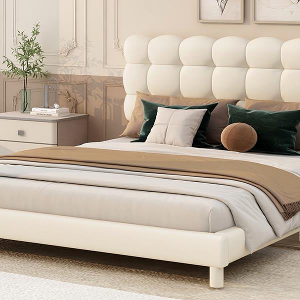 Full Size Upholstered Platform Bed with Soft Headboard,Beige