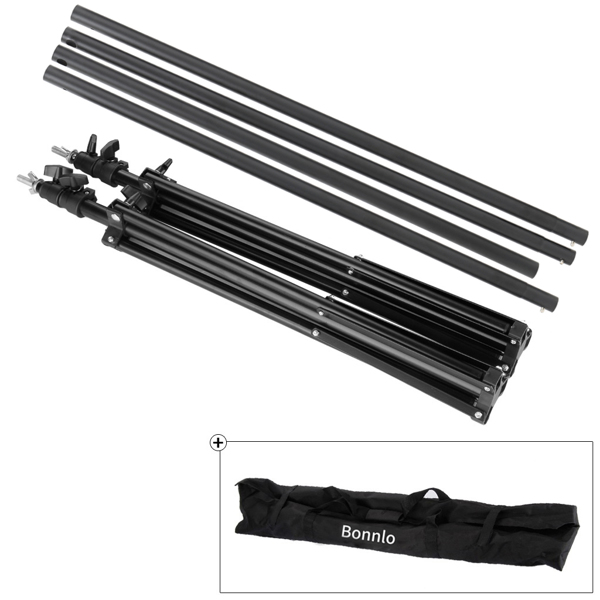 S-8 2 * 3m Foldable Background Stand with 6 Fish Mouth Clips and 2 Sandbag Iron Black Photography Stand