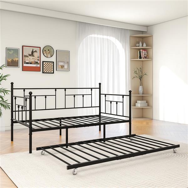 Metal Daybed Frame Twin Size Platform with trundle , No Box Spring Needed Black