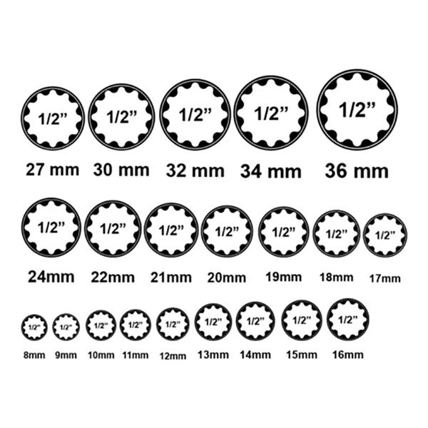 21tlg 1/2 Steckschlüssel Vielzahn Nuss Satz Stecknuss für 6 und 12 Kant 8-36mm 