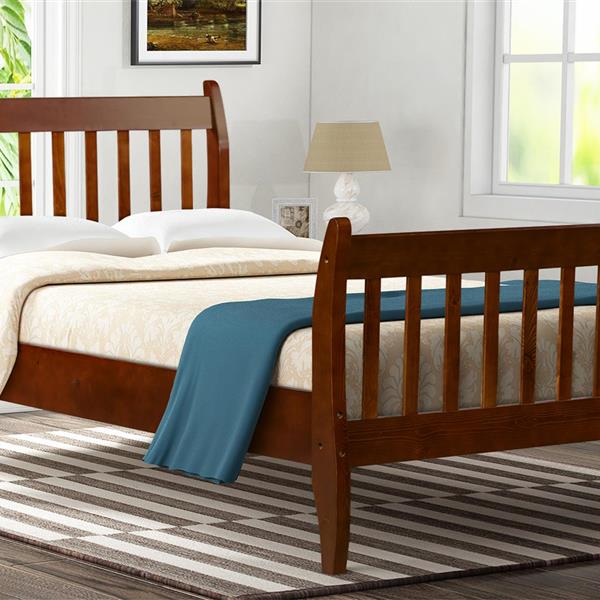 Bed Frame Platform Mattress Foundation with Solid Wood Slat Support (Walnut, Twin)