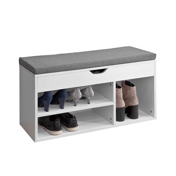 3 tier with 3 Cube White Color Shoe Ottoman Bench ，Shoe Bench with Seat,White Shoes Storage Rack with Hinged Flip Top Cushion for Living Room Hallway Cloakroom Entryway