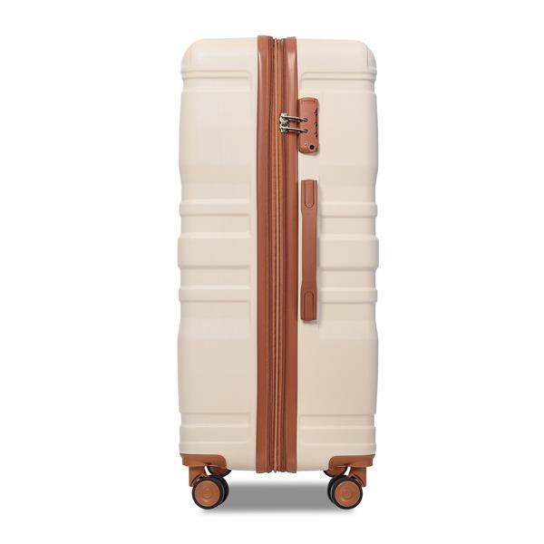 Luggage Sets New Model Expandable ABS Hardshell 3pcs Clearance Luggage Hardside Lightweight Durable Suitcase sets Spinner Wheels Suitcase with TSA Lock 20''24''28''(Beige and Brown)