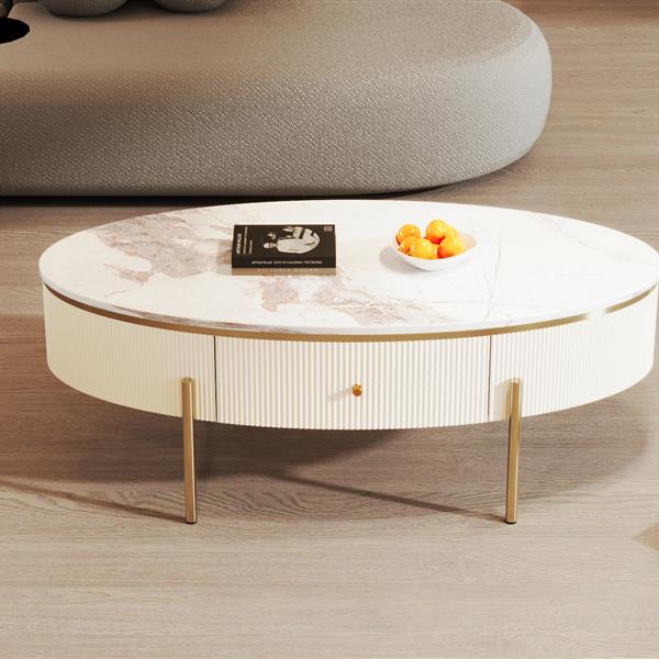 Modern Oval Coffee Table with 2 large Drawers Storage Table