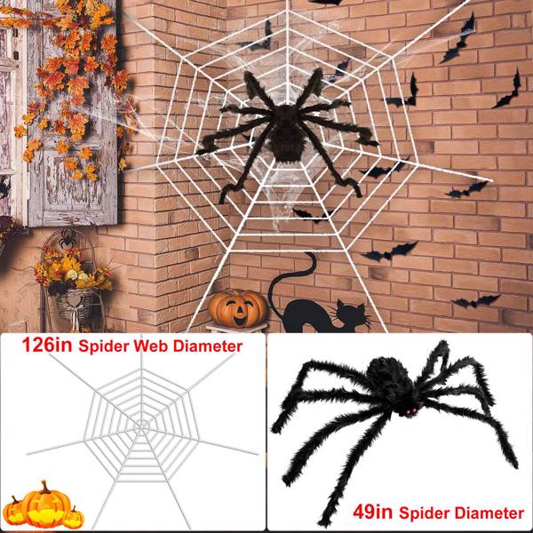 Halloween Decorations Spider Outdoor 49inch Halloween Spider with 126 inch Tarantula Mega Spider Web Hairy Poseable Scary Spider Outdoor Yard Creepy Decor Spider Stretch Cobweb