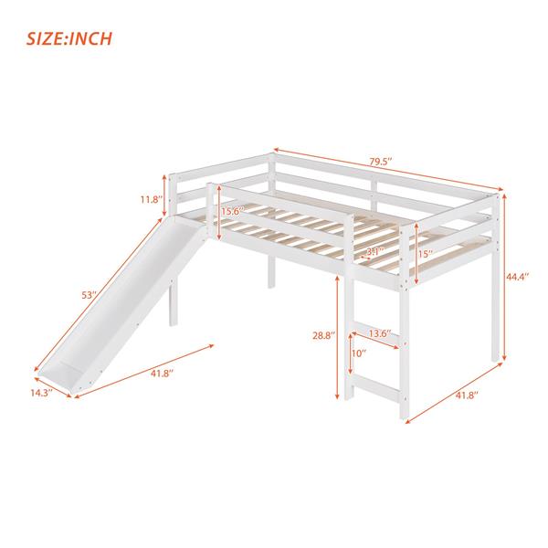 Loft Bed with Slide, Multifunctional Design, Twin (White)