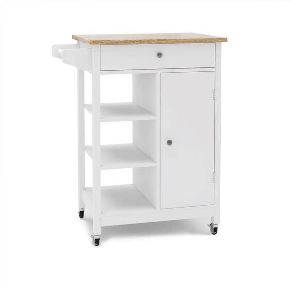 Kitchen island rolling trolley cart with Adjustable Shelves and towel rack rubber wood table top