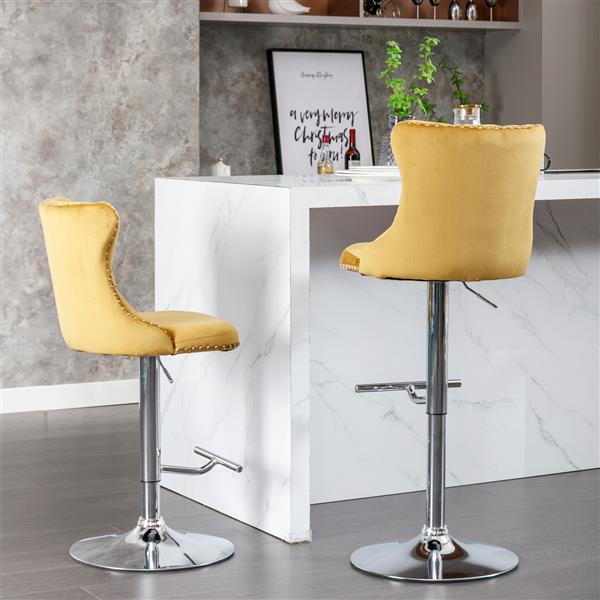 Furniture,Swivel Velvet Barstools Adjusatble Seat Height from 25-33 Inch, Modern Upholstered Chrome base Bar Stools with Backs Comfortable Tufted for Home Pub and Kitchen Island（ld,Set of 2）