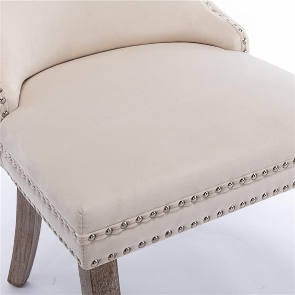 Furniture,Upholstered Wing-Back Dining Chair with Backstitching Nailhead Trim and Solid Wood Legs,Set of 2, Beige