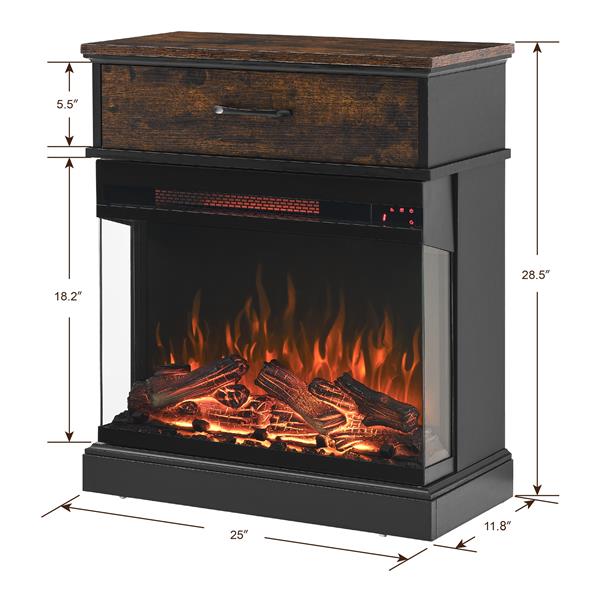 25 inch Stand Side Table with  3-Sided glass Electric Fireplace