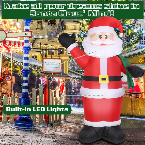 6.4ft Inflatable Christmas Giant Santa Claus Blow up Light up Santa Claus with LED Lights Gift Bag IPX4 Waterproof Christmas Outdoor Yard Lawn Holiday Decoration Xmas Kid Gift