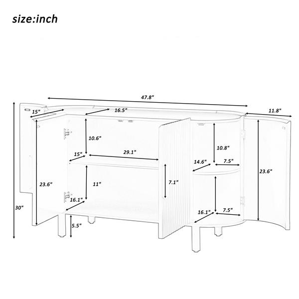 Curved Design Light Luxury Sideboard with Adjustable Shelves,Suitable for Living Room,Study and Entrance