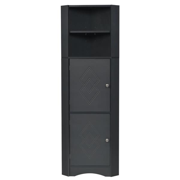 Tall Bathroom Corner Cabinet,  Storage Cabinet with Doors and Adjustable Shelves, MDF Board, Black