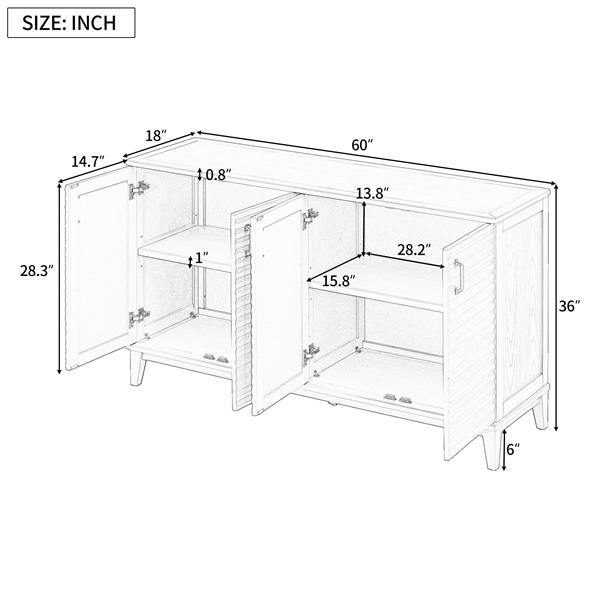 Sideboard with 4 Door Large Storage Buffet with Adjustable Shelves and Metal Handles for Kitchen, Living Room, Dining Room (Antique White)