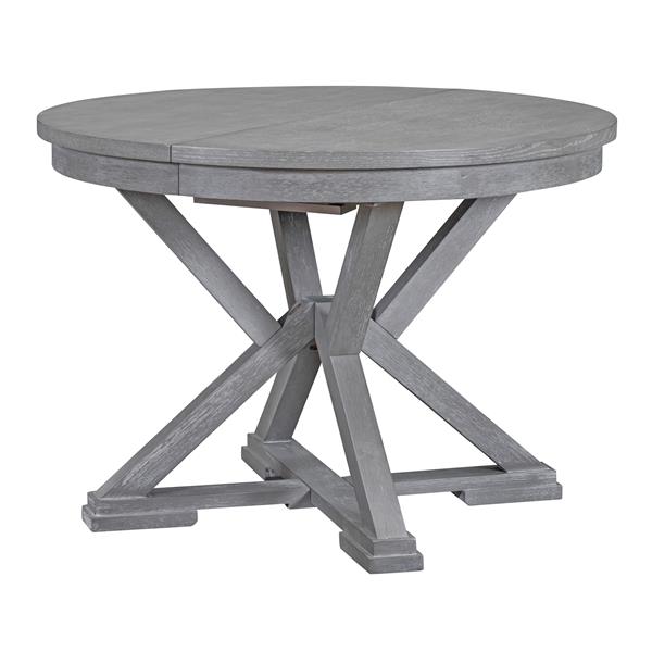 5-Piece Retro Functional Dining Table Set Extendable Round Table and 4 Upholstered Chairs for Dining Room and Living Room (Grey)