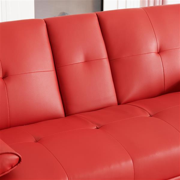 67" Red Leather Multifunctional Double Folding Sofa Bed for Office with Coffee Table