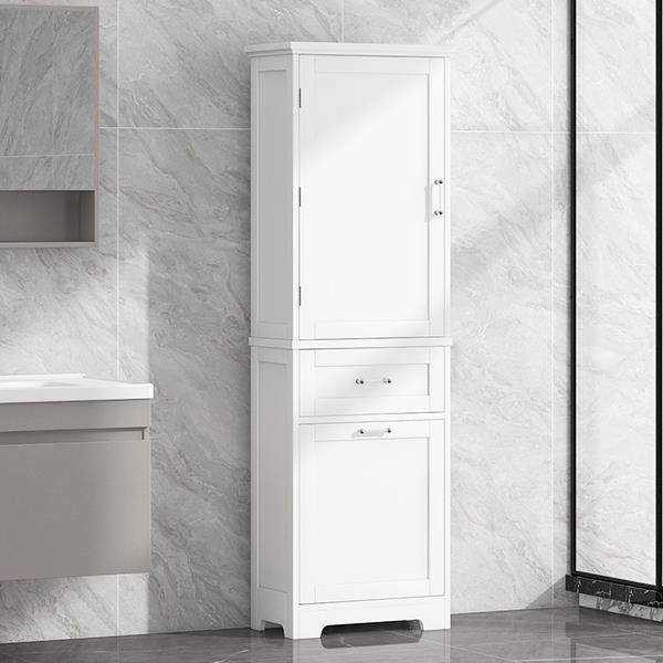 Tall Bathroom Storage Cabinet, Freestanding Storage Cabinet with Two Different Size Drawers and Adjustable Shelf, MDF Board with Painted Finish, White