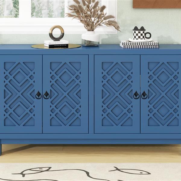 Large Storage Space Sideboard, 4 Door Buffet Cabinet with Pull Ring Handles for Living Room, Dining Room (Navy)