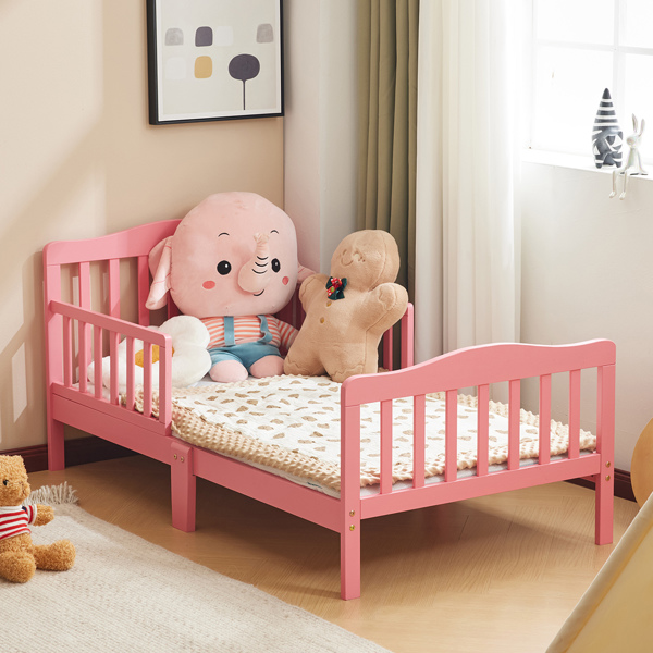 Single Vertical Board with Guardrails on Both Sides, Pink, 135*75*62.5cm, Wooden Bed, Pine, Children's