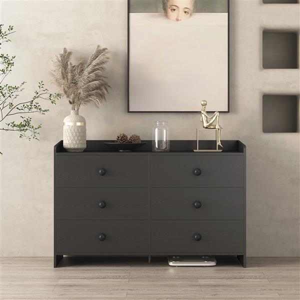 Chest of Drawers black Dresser , 6 Drawer Chest with Wide Storage, Modern Contemporary 6-Drawer Cabinet,  Dresser for Bedroom Living Room Hallway