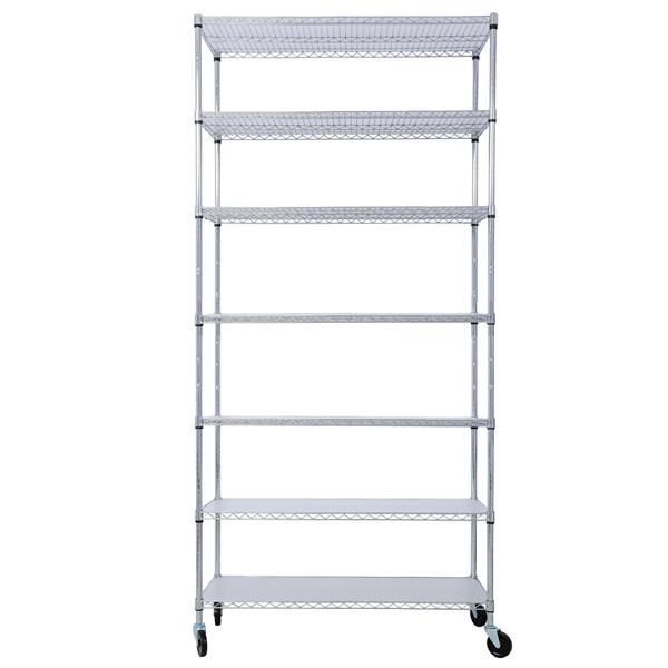 7 Tier Metal Shelf Wire Shelving Unit, 2450lbs Heavy Duty Adjustable Storage Rack with Wheels & Shelf Liners for Closet Kitchen Garage Basement Commercial Shelving - 81.5" H x 48" L x 18" D chrome