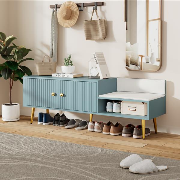 Modern Shoe Storage Bench with Hidden Storage and Upholstered Cushions for Bedside, Living Room and Entryway (Tiffany Blue)