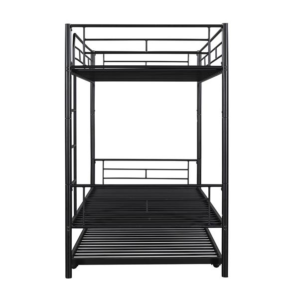 Twin-Over-Twin Metal Bunk Bed With Trundle,Can be Divided into two beds,No Box Spring needed ,Black